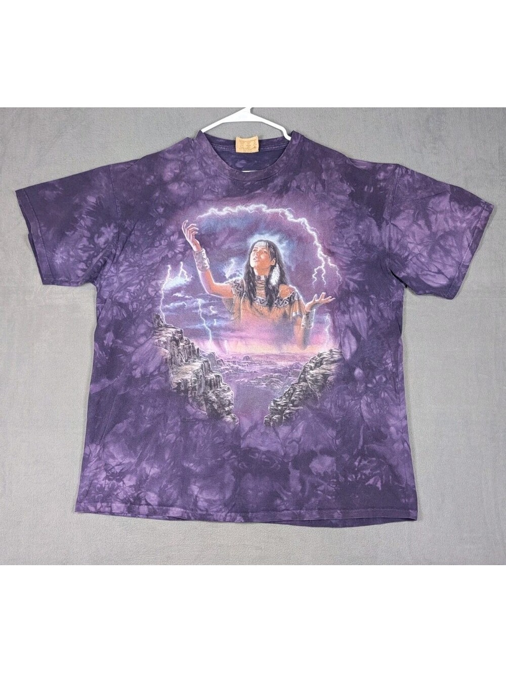 The Mountain Mens XXL Purple Vintage 1999 Native American Lightning Tie Dye Tees